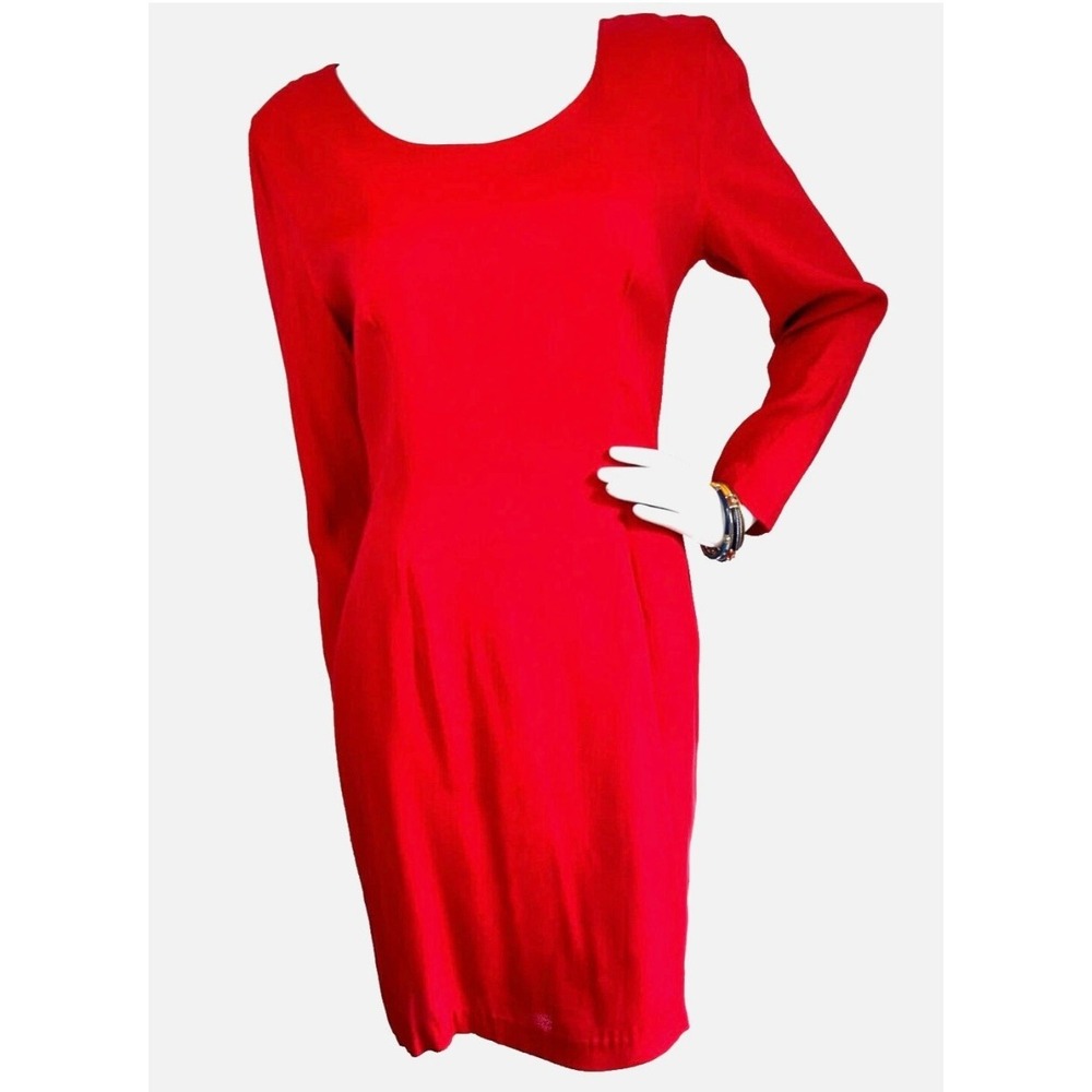 Vintage 90s Express Red Scoop Neck Dress Small Made in USA Minimalist Sheath EUC
